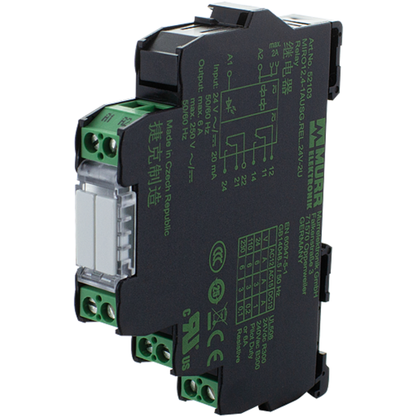 Murr Elektronik MIRO 12.4 24V-2U OUTPUT RELAY, IN: 24 VAC/DC - OUT: 250 VAC/DC 6 A, 2 C/O 52103